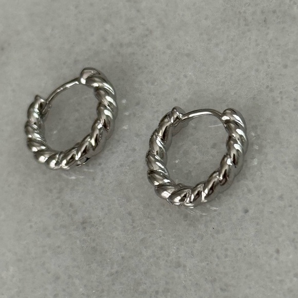 Sterling Silver Twist Crescent Huggie Hoop Earrings - Picture 4 of 4